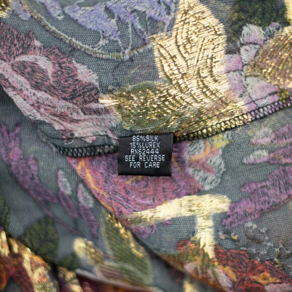 Nicole Miller Artelier M Silk Floral Boho Top Gold Metallic Off-Shoulder Blouse - Picture 10 of 11